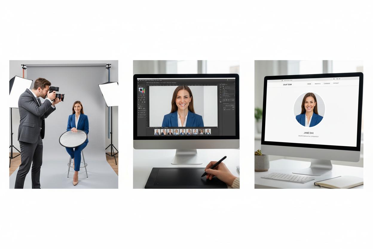 erstelle ein bild, wir fotografieren den Mitarbeiter für die website, danach bearbeiten wir das bild professionell und danach geht es auf die website!